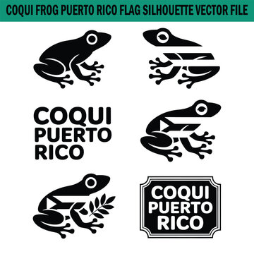 Coqui frog Puerto Rico flag silhouette vector graphics and text logo designs