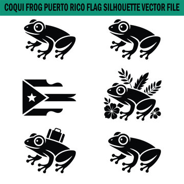 Coqui frog Puerto Rico flag silhouette vector graphics set  animals and symbols