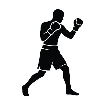 Boxer Silhouette Vector EPS &ndash; Black Fighting Man Punch Icon for Boxing, MMA, Martial Arts, Sports Design