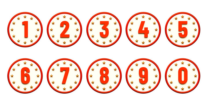 Red numeric icon set for infographic ranking and step by step lists. Modern number buttons for progress tracking and data visualization are isolated on background.
