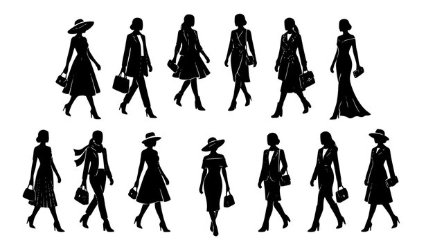 Female Fashion Figure Vector Set Stylish Clothing Silhouette Collection