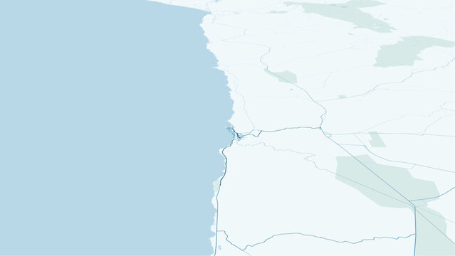 Modern minimalist vector map of Iquique, Chile. High-quality scalable illustration of Iquique city grid, Cavancha beach, Port of Iquique, and Atacama desert coastline layout for poster