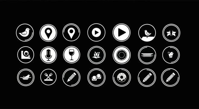 Social Media Story Icons Set - White Icons on Black Background