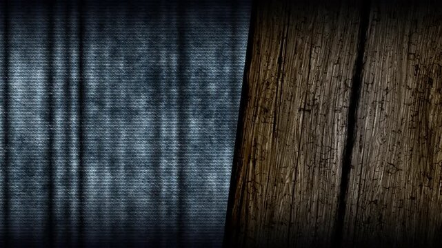 Rustic Modern Background - Dark Wood Frame on Waving Blue Denim Curtain, Copy Space, 4K Seamless Loop