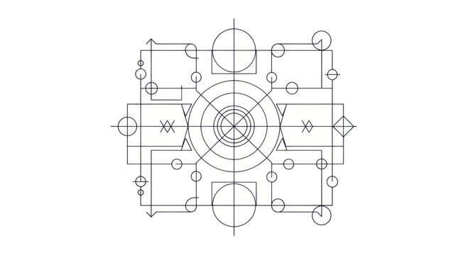 Abstract Geometric Blueprint Design, Technical Drawing, Engineering Schematics