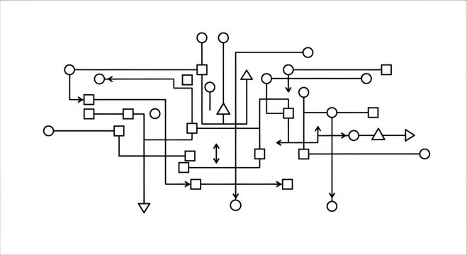 Abstract Network Diagram with Geometric Shapes and Arrows