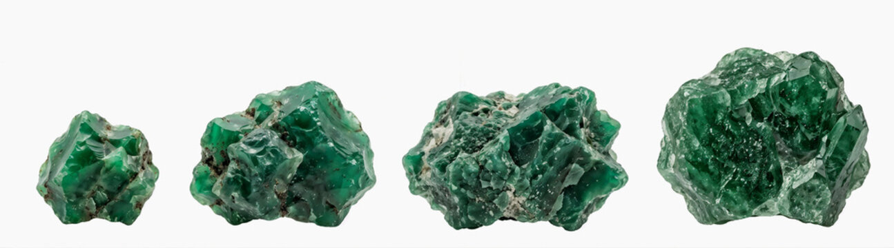 Collection of rough Mtorolite gemstones isolated on white background	