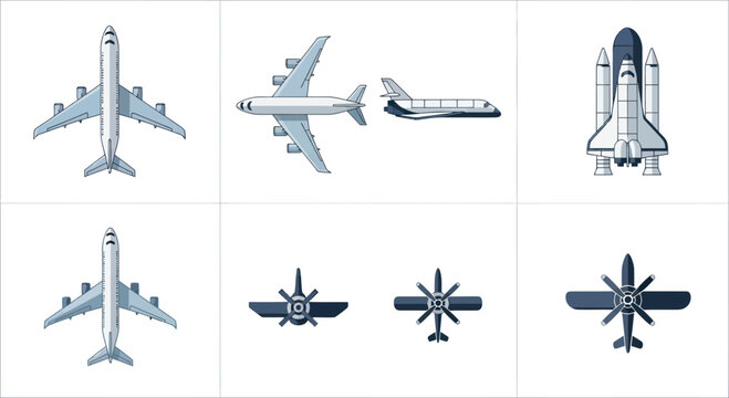 Aircraft and Space Shuttle Vector Icons