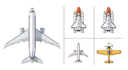 Aircraft Collection: Jetliner, Space Shuttle, Small Plane, Vintage Biplane © Botol