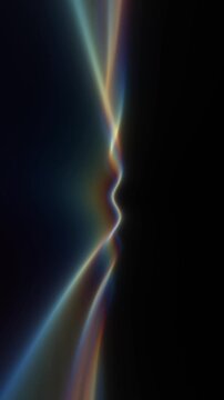 Vertical iridescent light ripple with shimmering rainbow diffraction and soft glowing edges against a dark background for elegant technology concepts