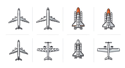Airplane and Space Shuttle Icons: Aviation and Space Travel Collection © Botol