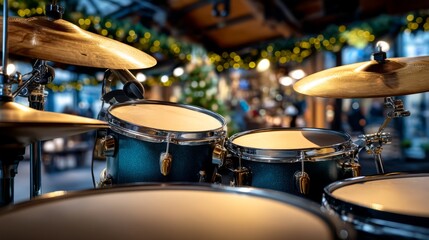 Obraz premium Festive Hall Decorated with Garlands and Drums Ready for Celebration