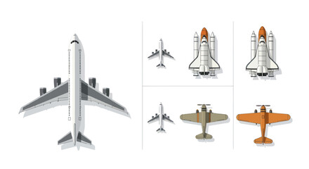 Collection of Airplanes and Space Shuttle, Top View © Depadepo