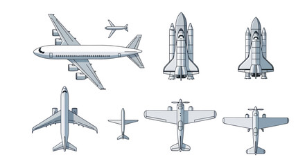 Collection of Airplanes and Space Shuttles in Various Views © Depadepo