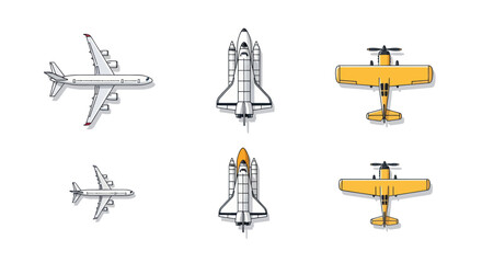 Collection of airplanes and spacecrafts, vector illustration, top view © Depadepo