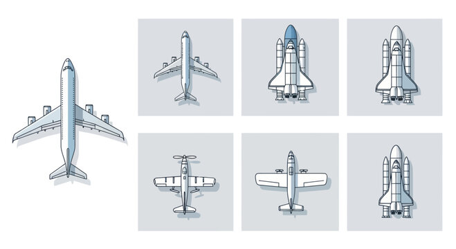 Collection of Airplane and Space Shuttle Icons - Top View