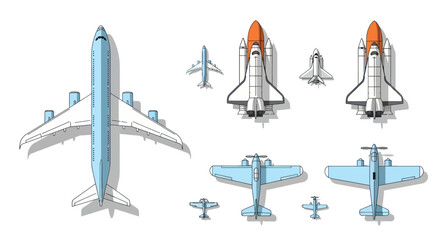 Diverse Aircraft Collection: Airplanes, Space Shuttles, and Biplanes © Farukrekruk