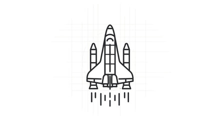 Futuristic Space Shuttle Launching Into Orbit - Minimalist Icon Design © Farukrekruk