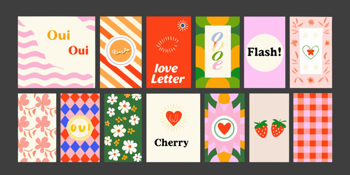 retro illustrated cards collection vibrant seventies style