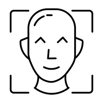 Minimalist line art illustration of a smiling face enclosed within square brackets isolated on transparent background