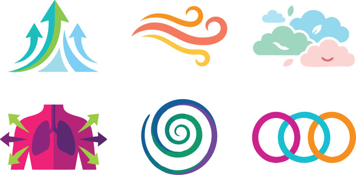 Colorful arrows lungs spiral and cloud vector icons collection