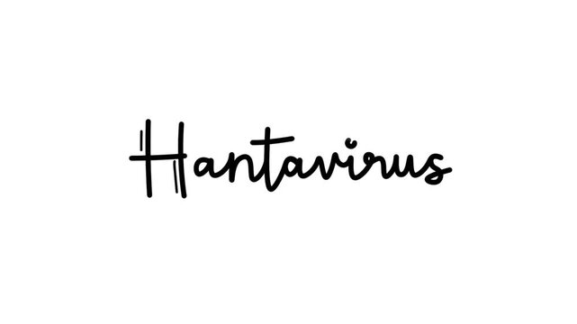 Hantavirus One line continuous animated typography intro outro animation video, hand drawn calligraphy lettering monoline vintage text on background, hand drawing black type on white background bg bac