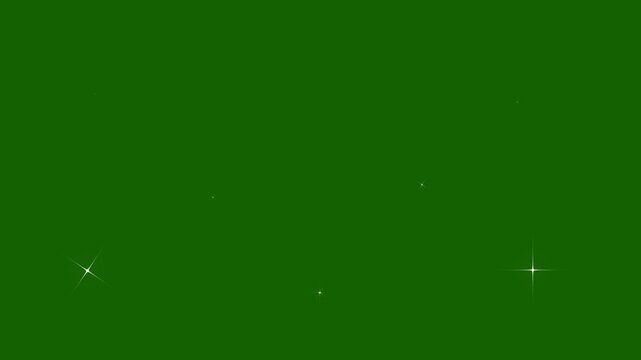 Sparkling star twinkle glitter white cartoon doodle animation, flat vector blinking shining light twinkling effect glowing on transparent green screen background,  4K