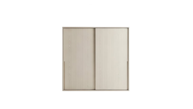 Modern two-door beige wooden wardrobe with clean lines and minimalist design isolated on transparent background
