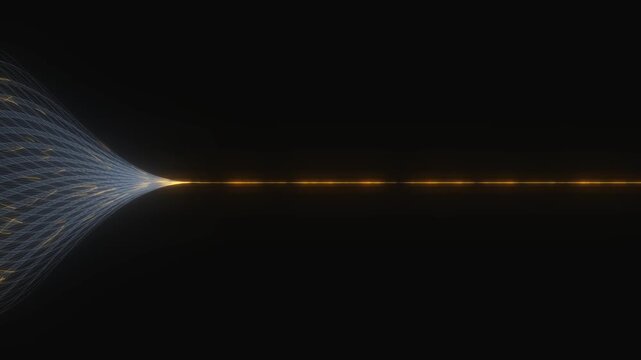 Gold light beam merging with blue data streams on a black background illustrating premium network performance and high value digital assets for financial technology