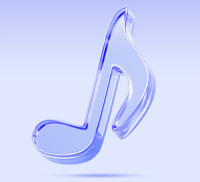 Hologram glass music note 3d icon render. Crystal eighth note with notehead, stem and flag for media player app. Audio, sound, melody symbol for classic hits and modern pop songs. 3D illustration