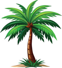 Tropical palm tree illustration with green leaves and brown trunk isolated on transparent background. © Pixel Forge Studio