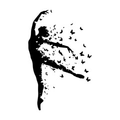 Silhouette of a ballerina dissolving into butterflies © MdSourav