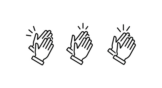 clapping hands icon set linear style on white background