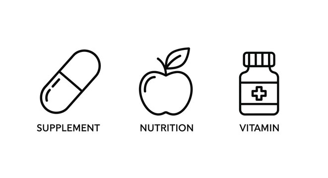 health icons set capsule apple and vitamin bottle