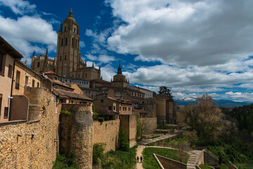 Obraz premium photographs from Segovia featuring its Gothic cathedral, historic churches, medieval streets, and urban