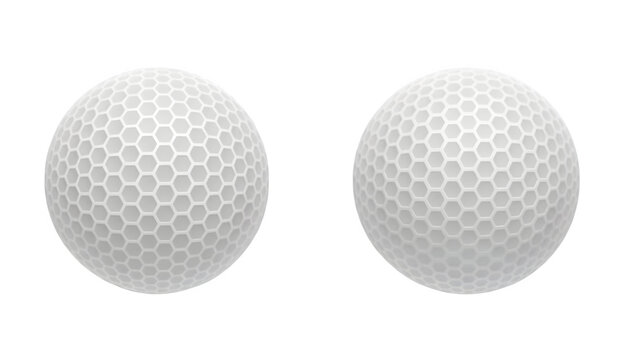 Two professional golf balls with distinct dimpled textures are displayed in this high quality studio photograph intended for sports marketing and general athletic equipment advertising campaigns