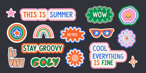 Fototapeta premium groovy typography sticker pack retro y2k style illustrations