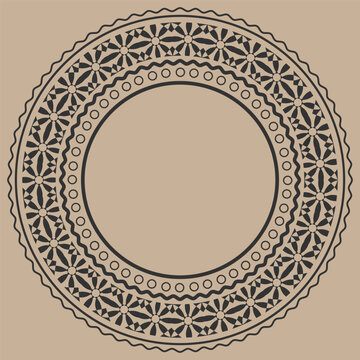 Round monochrome frame with a stylized floral pattern. Vector illustration