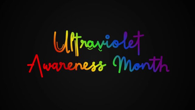 Ultraviolet awareness month One line continuous animated typography intro outro animation video, hand drawn calligraphy lettering monoline vintage text on background, hand drawing 
