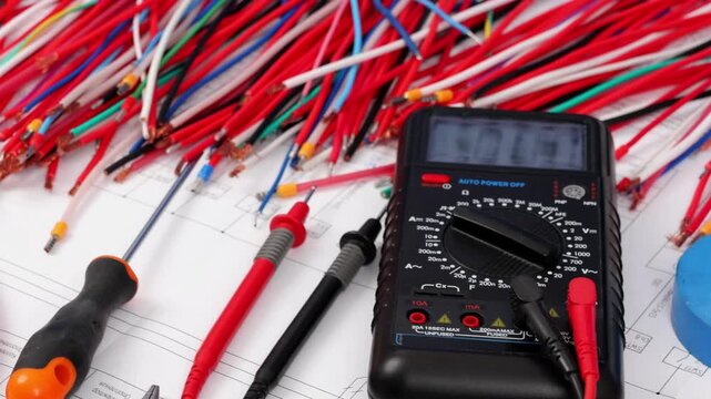 A digital multimeter for measuring the parameters of electrical circuits. Close-up. Soft focus.