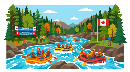 Canada Rafting Adventure: People Enjoying Whitewater River in Mountains © tumpi