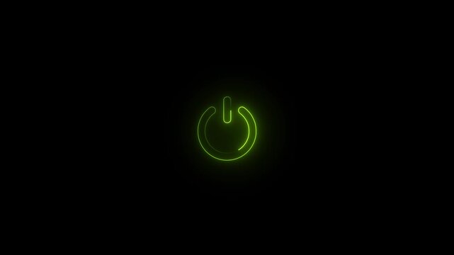 Cybernetic toxic green neon reset or power cycle button on minimalist black background. 4k video graphics