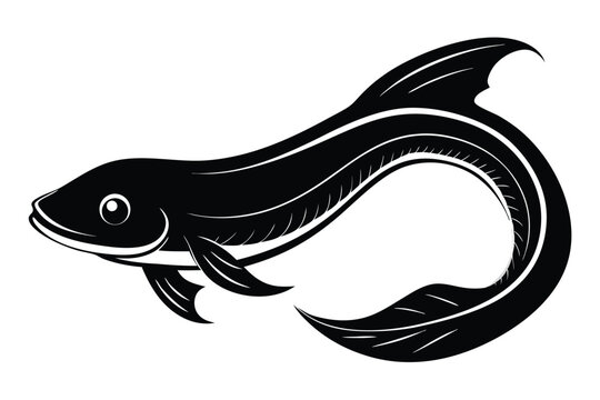 eel fish silhouette line art vector illustration with a white background
