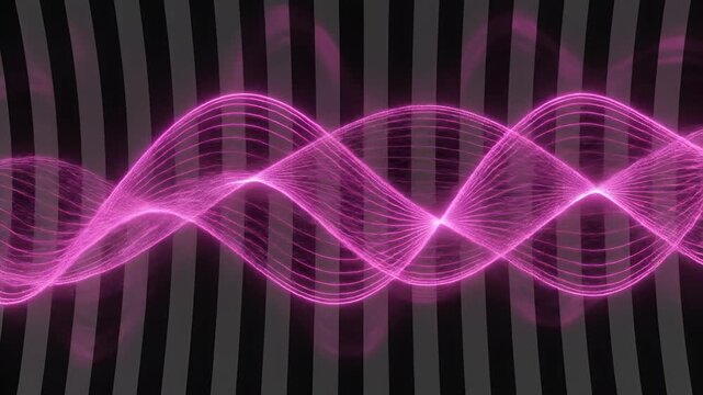 Abstract Pink Waveform Flowing Over Vertical Stripes Background.