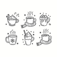 Obraz premium Hand- Drawn Winter Hot Drinks Collection Keywords: hot, drinks, winter, cozy, warm, beverages