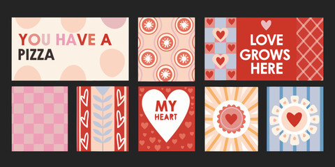 collection of eight illustrated love and food themed greeting cards © Lelin