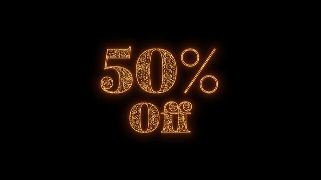 sparkling gold 50% off discount text animation background