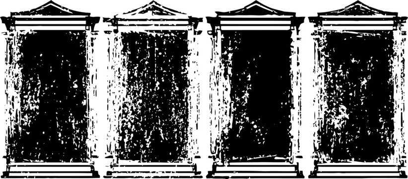 grunge textured distressed vertical rectangle frames with ornamental triangular tops
