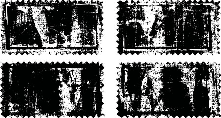 Obraz premium Four vintage grunge postage stamp silhouettes with rough distressed edges and texture