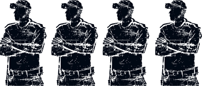 silhouettes of security guards standing with arms crossed in uniform, protective posture